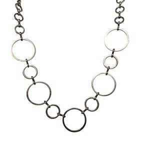 Silver Tone Circle Link Choker Necklace Adjustable Y2K